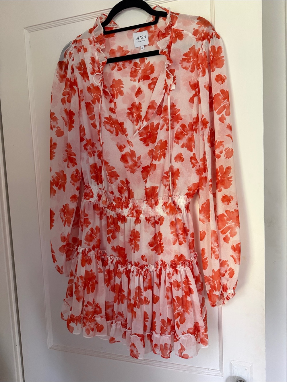 Misa Orange and White Floral Ruffle mini Dress - Picture 3 of 6